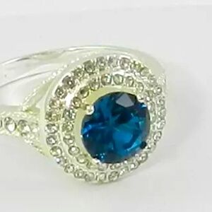 Charter Club Silver Tone Blue Crystal Halo Ring Size 8 5